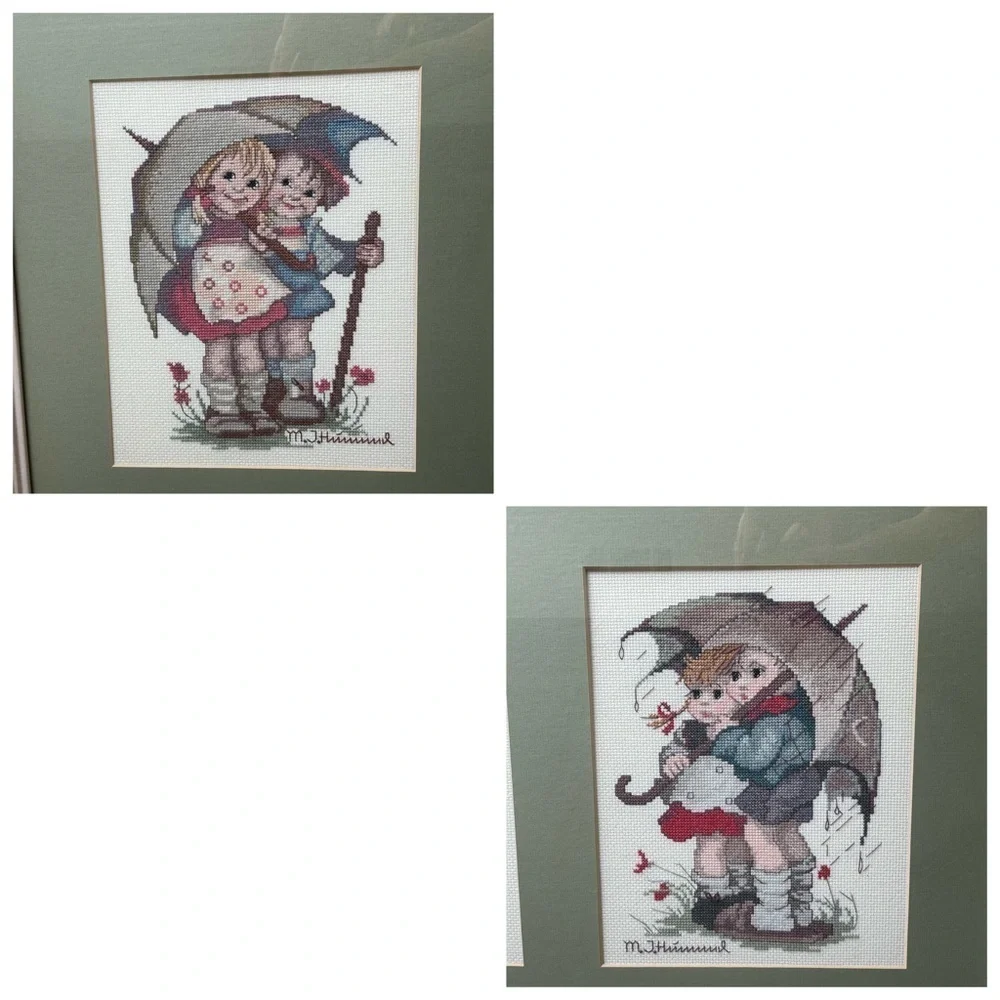M.I. Hummel Cross Stitch Needle Point Framed Art Rare Vintage Wall Hanging Decor